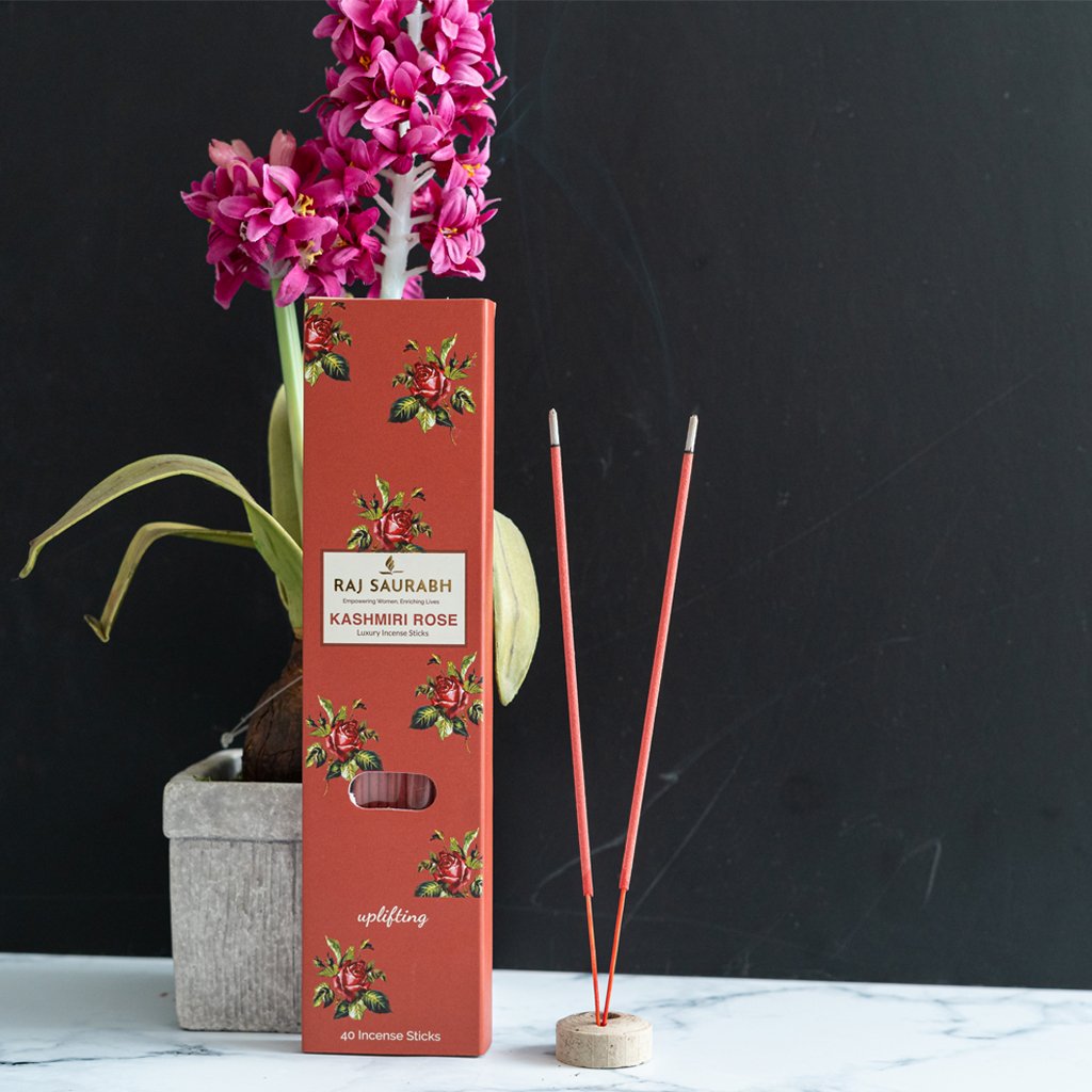 Pack of Incense Stick and Dhoop with the Stands: Kashmiri Rose